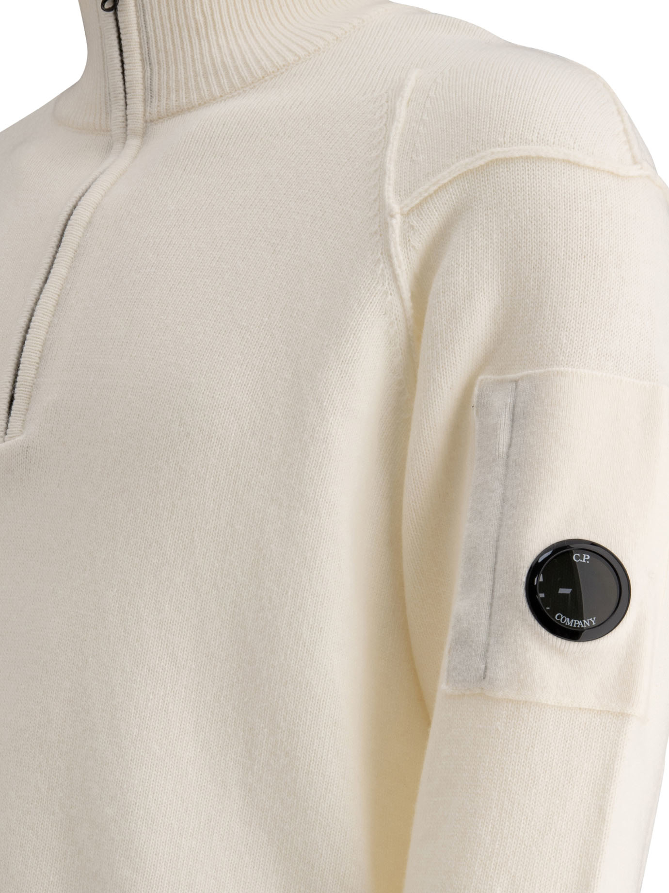 C.P. COMPANY White Half-zip sweater with Lens detail